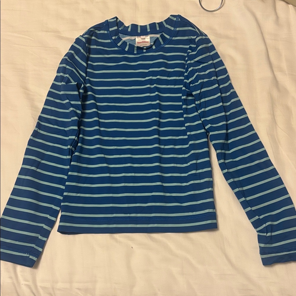 Hanna Andersson Baltic Blue Turquoise Striped Long Sleeve Rashguard - Picture 7 of 7